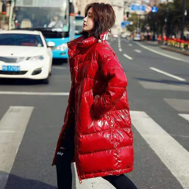 Женское блестящее водонепроницаемое пальто большого размера уличная зимняя