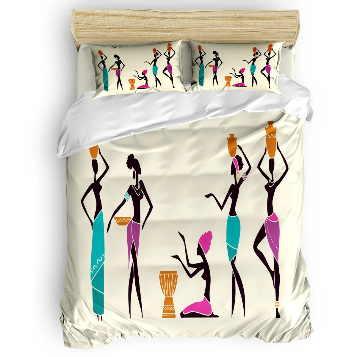 

African Woman Ancient Bottle Ethnic Duvet Cover Set with Pillowcase Bedroom Supplies King Size Comforter Bedding Sets