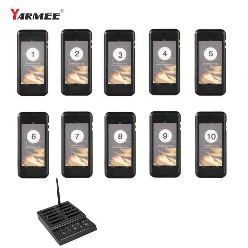 YARMEE Wireless Restantant Pagers Calling system queuing 10 costers and 1 charger socket | Компьютеры и офис
