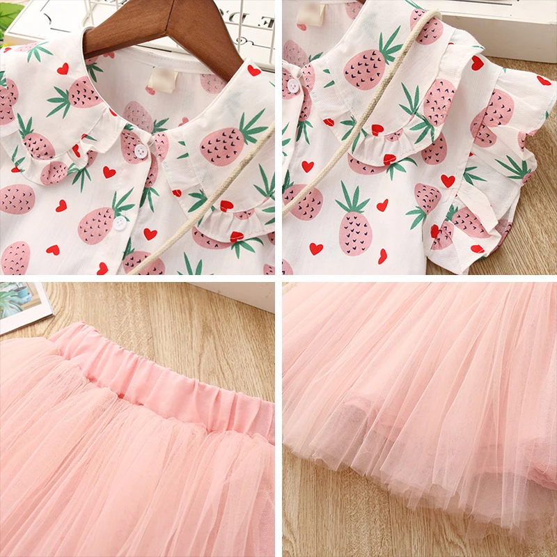 Bear Leader Girls Clothing Sets Summer Cute Princess Girl Shirt + Gauze Dress 2PCS Pineapple Set Children | Детская одежда и обувь