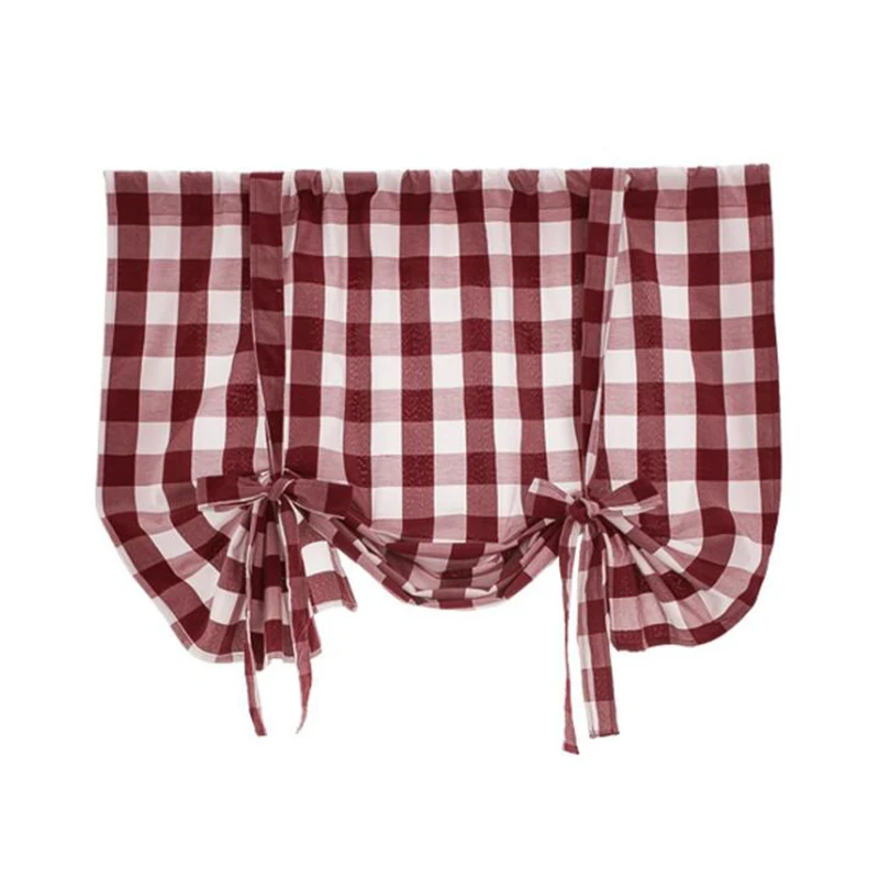 

Cotton Linen Short Curtains For Living Room Plaid Kitchen Curtains Bedroom Blackout Blinds Home Decorations Salon
