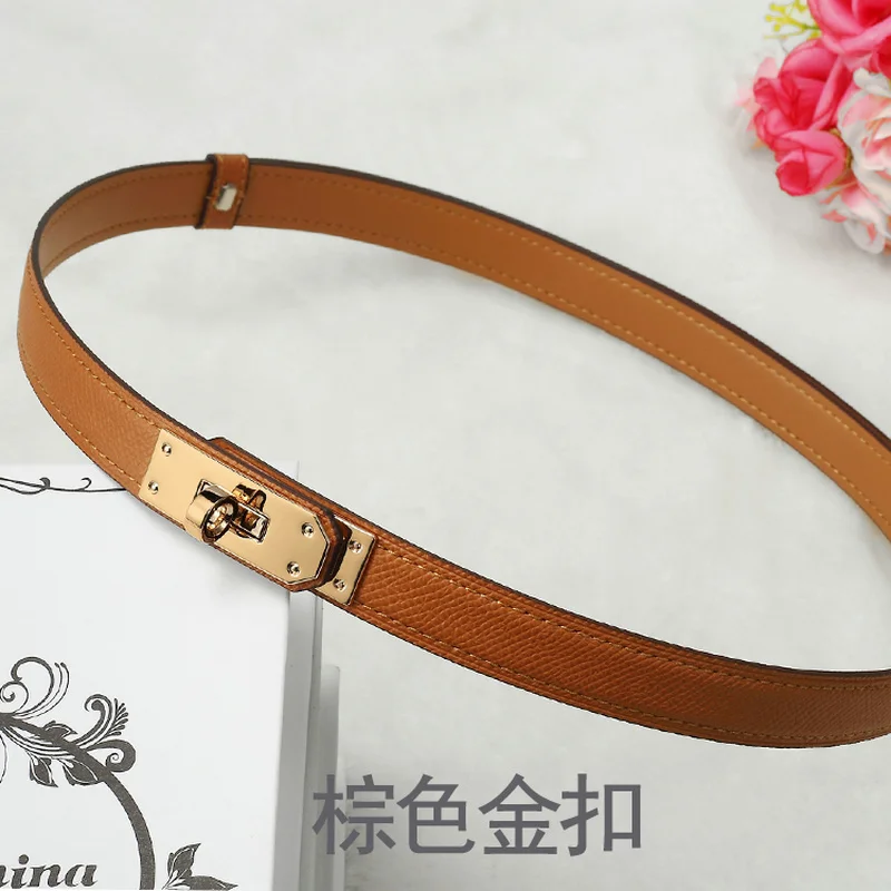 new designer women real leather 1.8cm width belts golden silver lock buckle dress jeans sweater waistband lady belt A0
