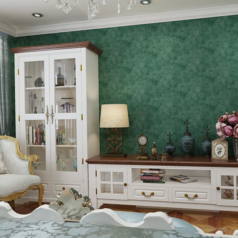 

Dark Green Embossed Textured Particle Plain Solid Wallpaper Non Woven Home Decor Rustic Style Wall Paper For Bedroom Living Room