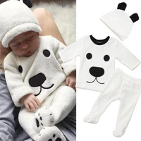 3pcs newborn baby long sleeve pullover t shirt top pants hat outfits set cute cartoon winter warm clothes 0 2years