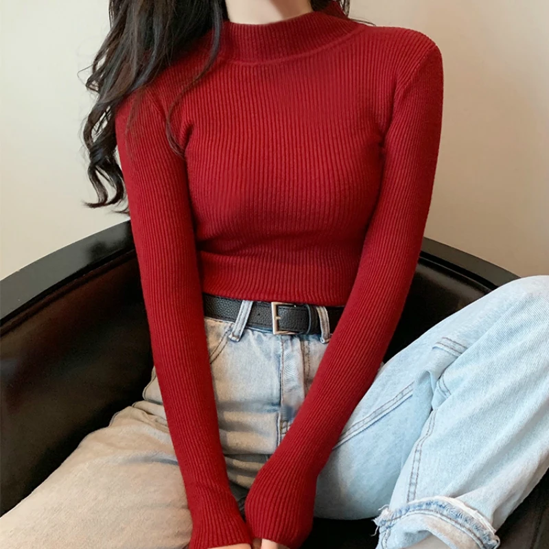 Cheap Korean Style Basic Turtleneck Knitting Bottoming Warm Sweaters - Autumn Winter Women's Pullovers | Solid Minimalist Tops image 5