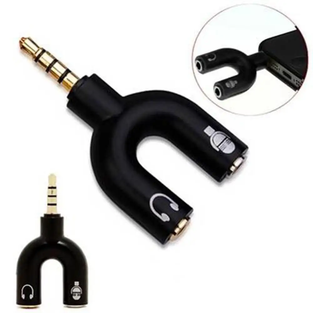 

Portable U Type Adapter Dual 3.5 MM Headphone Plug Audio Cables Splitter Microphone 2 in 1 Swivel Connector Dropshipping