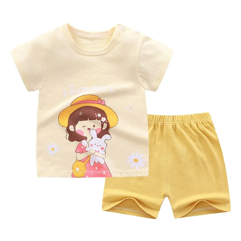 

2 Piece Set Baby Girl Clothes Girls Summer Clothes Set Short Sleeved T Shirts Shorts Cute Cotton Tops Kids Tracksuit Soft Outfit