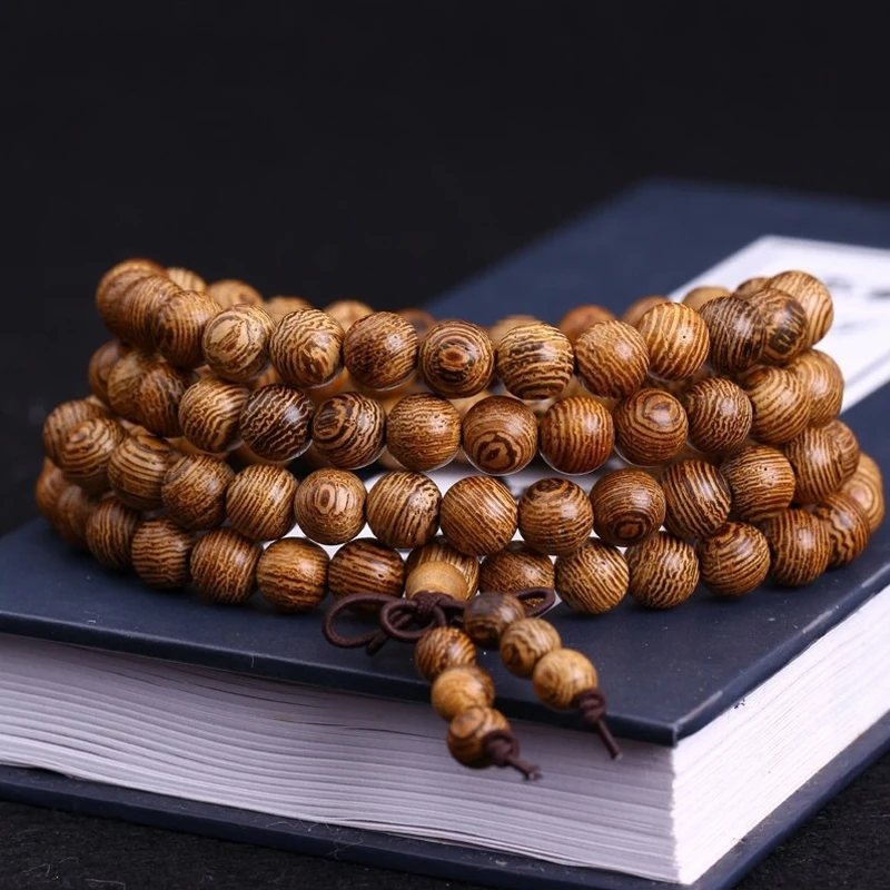 

108 *0.8cm Wenge Prayer Beads Tibetan Buddhist Mala Buddha Bracelet Rosary Wooden Bangle Jewelry