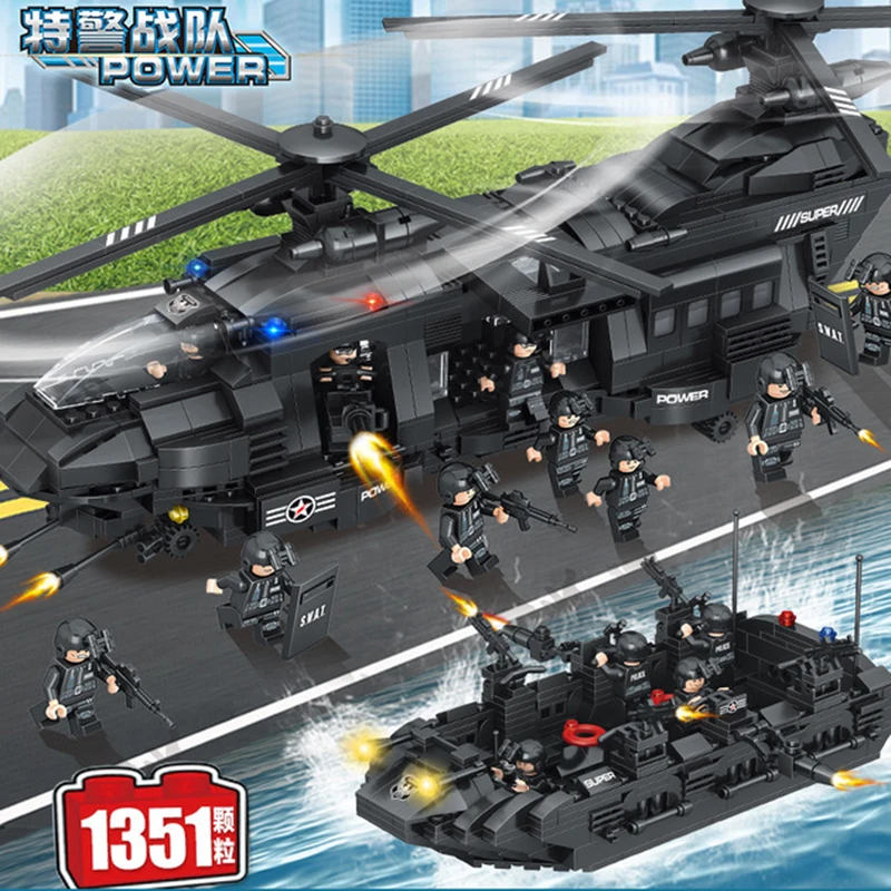 

1351PCS Large Particle Building Blocks SWAT Team War Transport Aircraft Assembled Building Blocks Children's Toy Kit