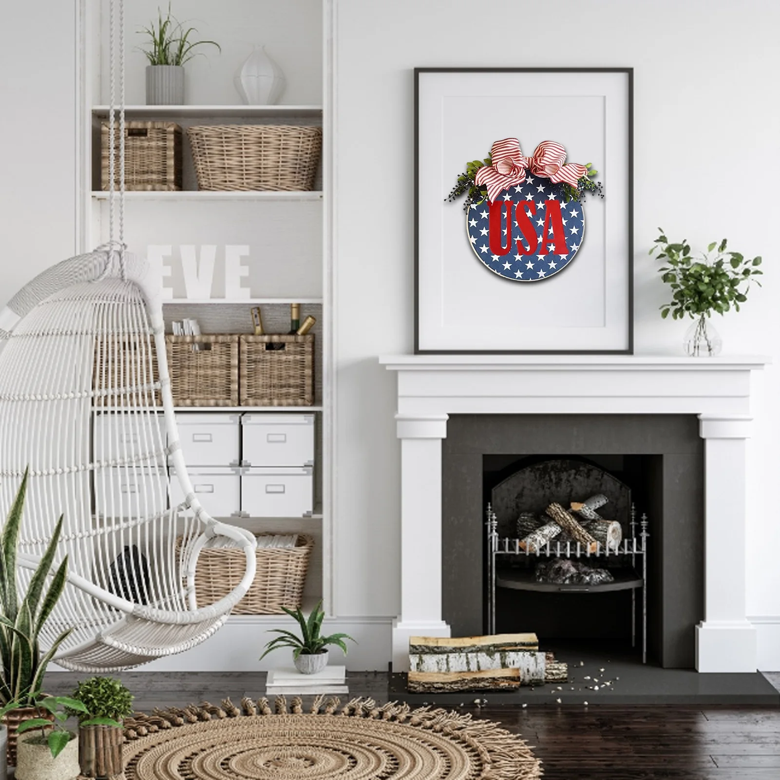 

Wood Round Hanging Wall Plaque Hanging Door Decorative Sign 4th Of July Decorations 2021 Independence Day Decorations