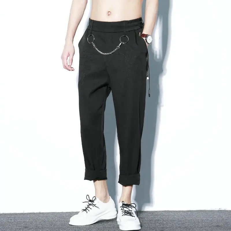 Брюки мужские повседневные до щиколотки с поясом на резинке|Повседневные брюки| |