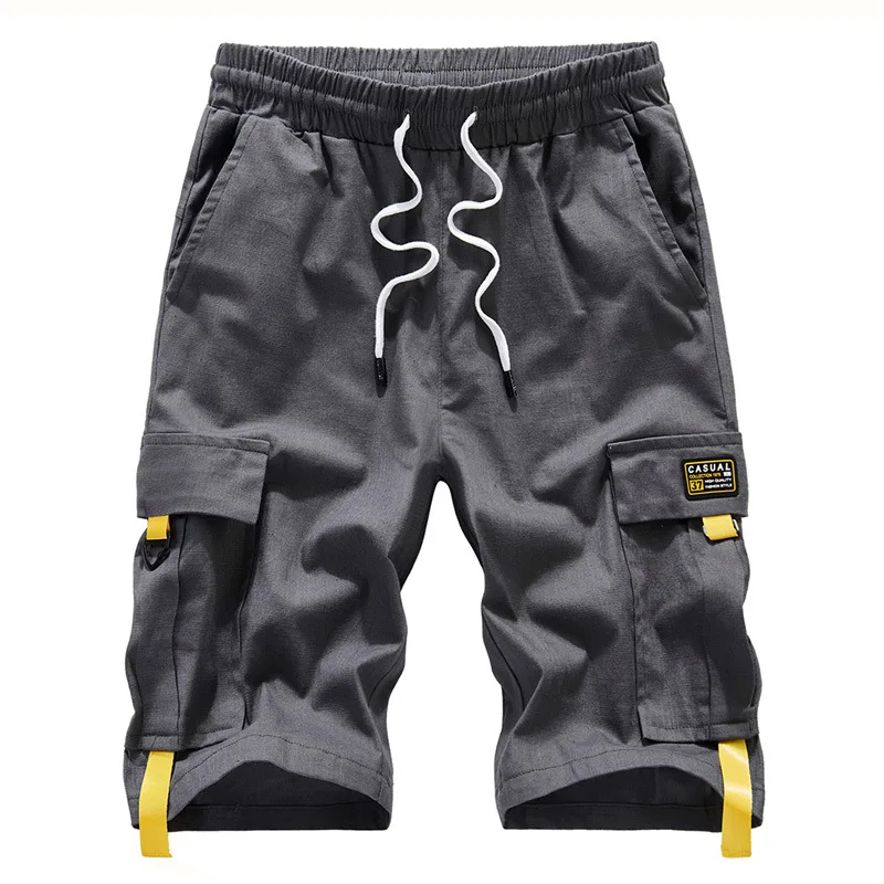 

Men's Large Size Shorts Streetwear Black 2021 Summer Cotton Side Pocket Breeches Male Elastic Waist Band Casual Cargo Shorts Men