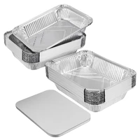 50pcs disposable rectangle aluminum foil food tray baking pan container with lid bbq food tray container bbq accessories