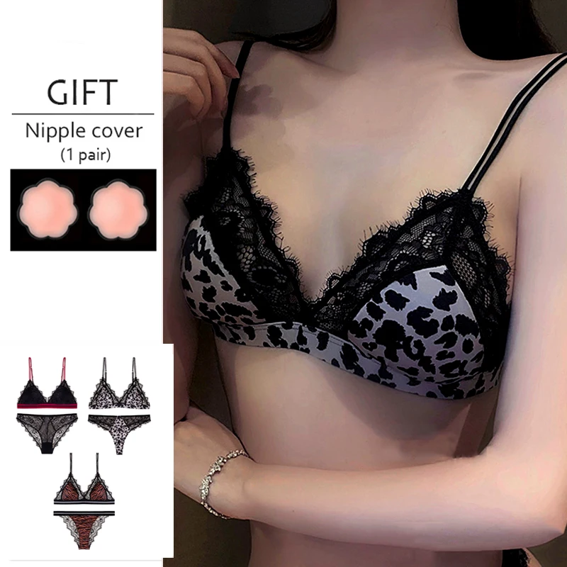 Леопардовый сексуальный комплект из бюстгальтера и трусиков стрингов мягкий