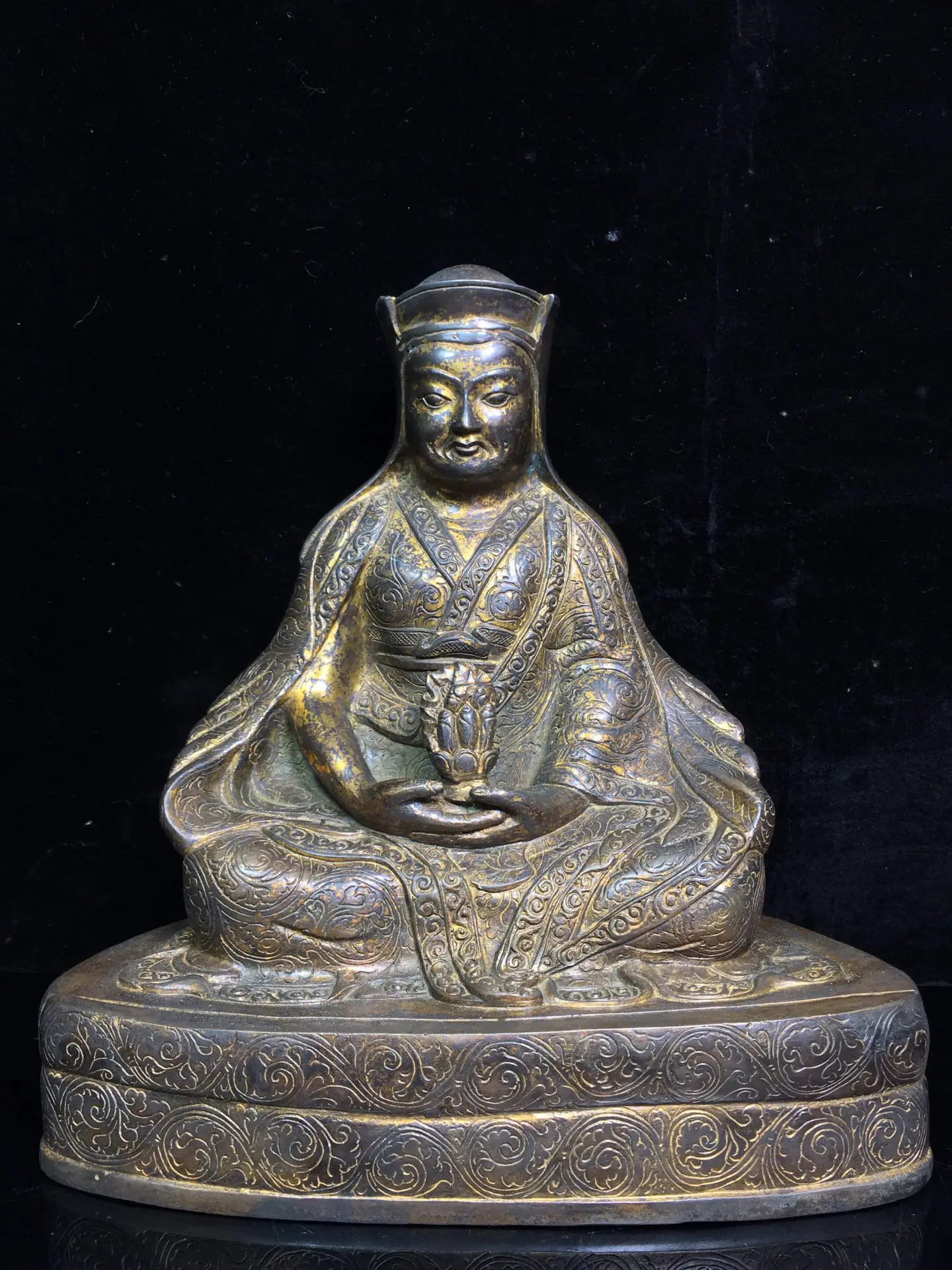 

Китайская Храмовая Коллекция 9 дюймов, старая бронзовая киноварная лак, статуя гуру Будды, тибетская статуя Будды для учителей, украшение, г...