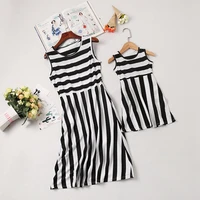 baywell summer family matching outfits sleeveless striped printed matching family dress for mom and girls