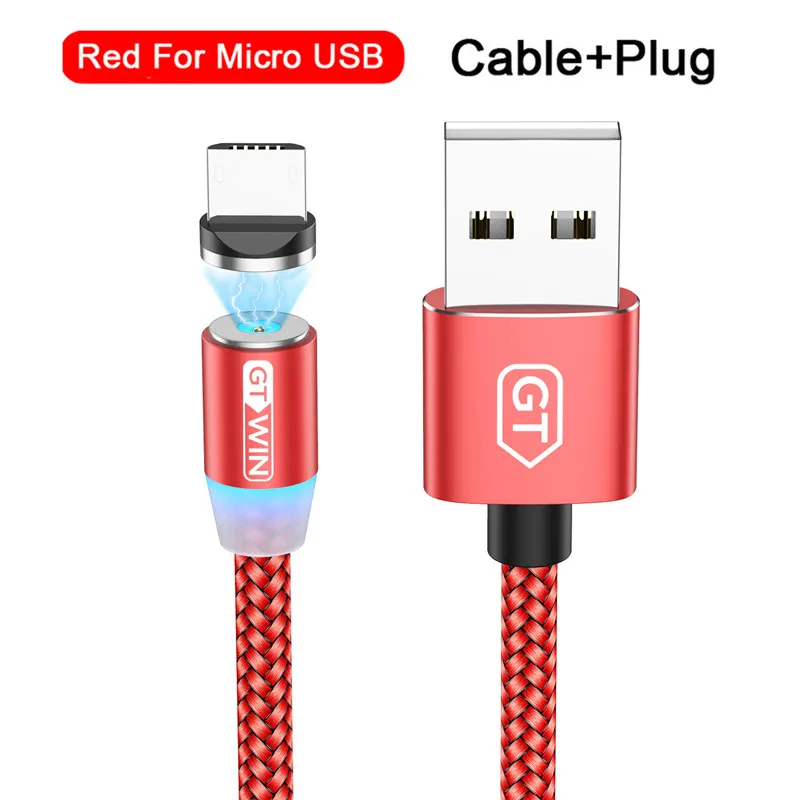 For Micro Red GTWIN 3 м Магнитный кабель для быстрой зарядки USB type-C Магнитный адаптер зарядное устройство Магнитный зарядный кабель Micro USB для iPhone xr xiaomi - Цвет: For Micro Red