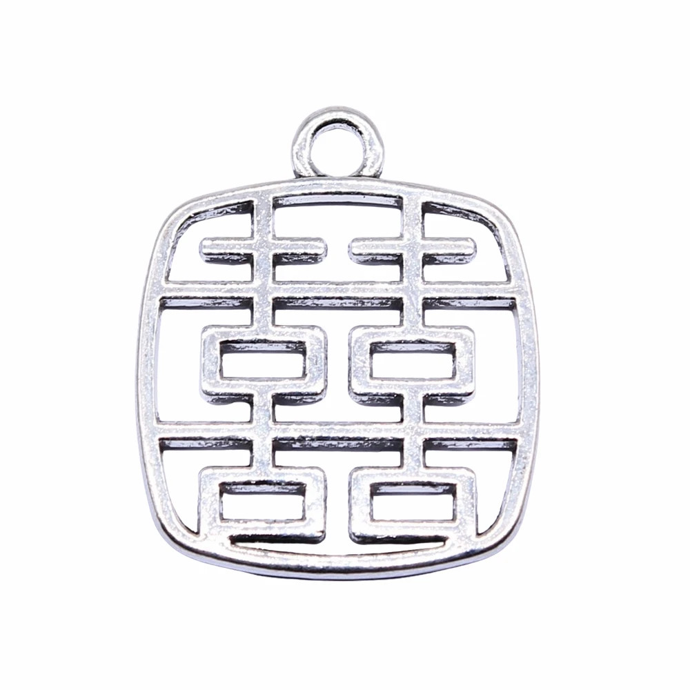 

10pcs 24x20mm Antique Silver Plated Chinese Character xi Charm Pendant For Jewelry Making DIY Jewelry Findings