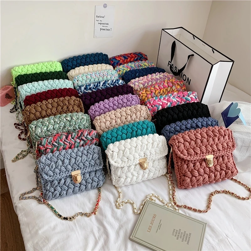 

Luxury Bags For Women Hand Woven Bag Strip Thread Hook Knitted Women's Shoulder/Crossbody Bag Brand Designer Clutch Bag Ins Hot