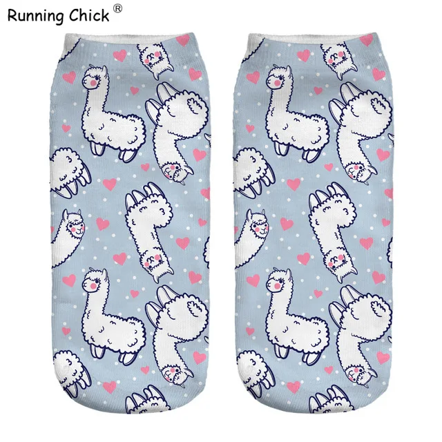 Бег цыпленка Симпатичные Альпака 3d печати носки до лодыжки Для женщин оптовая