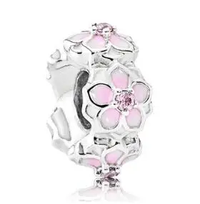 

Genuine 925 Sterling Silver Magnolia Bloom, Pale Cerise Enamel & Pink Fit Original Women fashion Bracelet & Necklace Charm Bead