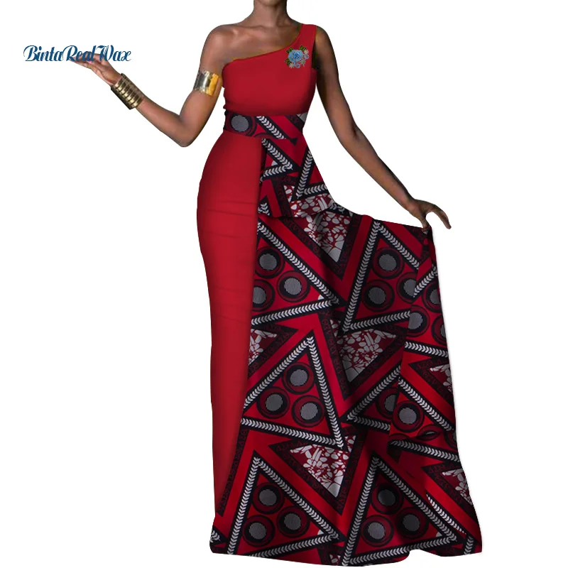 Женское платье с открытым плечом длинное вечернее Африканским принтом Дашики