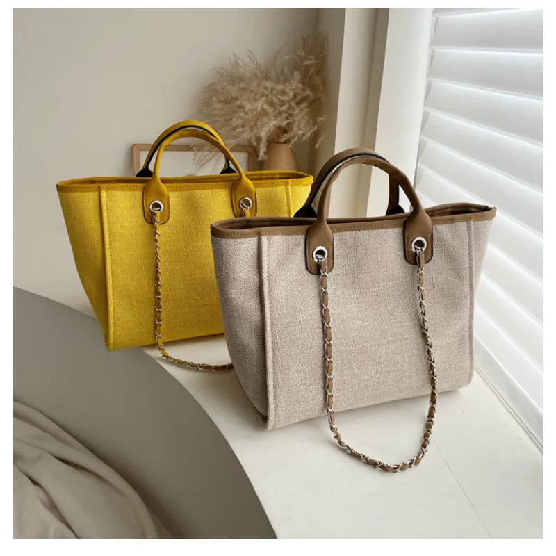 Холщовая большая сумка тоут для женщин модная дамская сумочка на плечо от