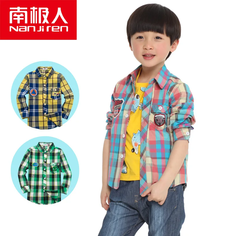 NANJIREN/Детские рубашки для мальчиков Топы с длинными рукавами Детская клетчатая