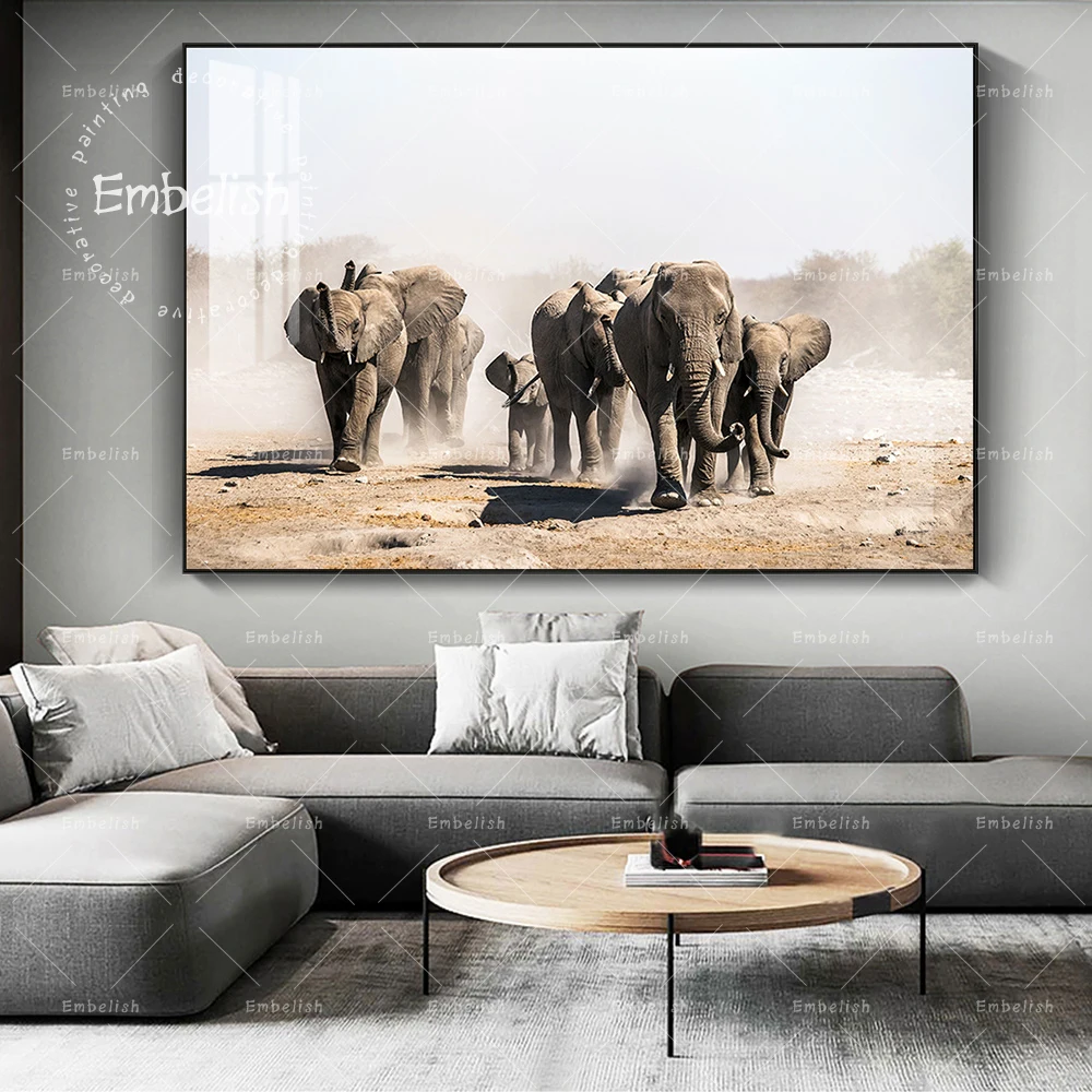 

Embelish 1 Pieces Large Size Modern Wall Pictures For Living Room A Herd Of Elephants Animals Canvas Painting Home Decor Posters