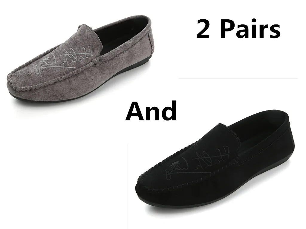 style 2 Большие размеры 39-44; мягкие удобные мужские лоферы для отдыха; парусиновая Классическая обувь на плоской подошве для вождения; лаконичные туфли без застежки в стиле ретро; 2 пары - Цвет: style 2