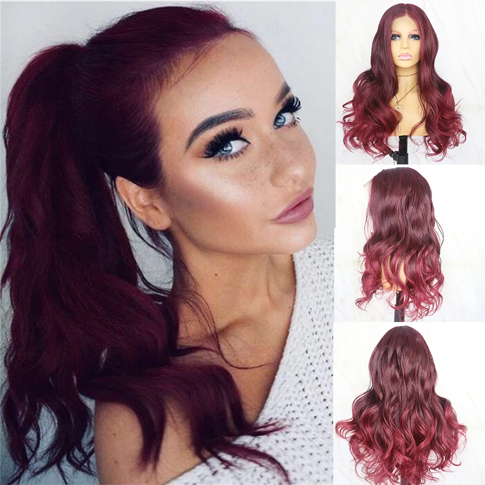 Beautiful Diary 13x4 Purple Color Heat Resistant Synthetic Lace Front Wig Natural Wave Fiber Hair Lace Front Wigs for Women