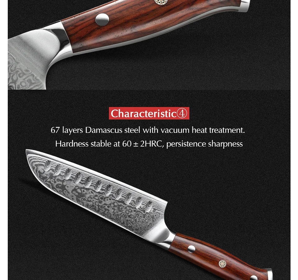 XINZUO 5 ''дюймовый нож Santoku 67 слоев Китай Дамасская сталь кухонные ножи Высокое качество барбекю нож с розовой деревянной ручкой
