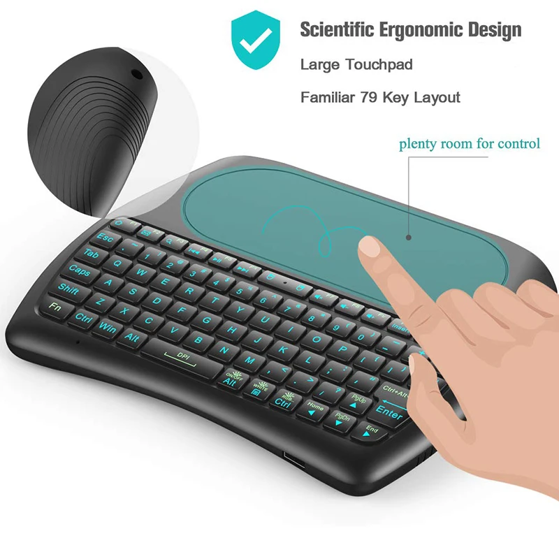 FELYBY D8 мини беспроводная клавиатура с тачпадом мышь с подсветкой перезаряжаемый 2,4 ГГц USB ручной пульт дистанционного управления для компьютера, HTPC, ТВ