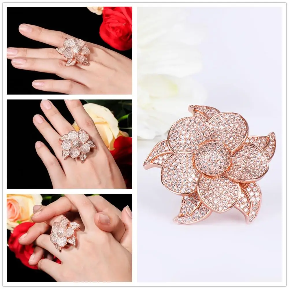 Преувеличенные Кольца с большим цветком роскошное блестящее кольцо кристаллами
