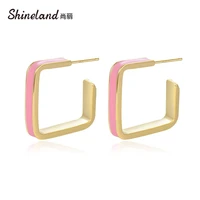 shineland new fashion colorful enamel geometric stud earrings for women statement romantic party wedding jewelry gift