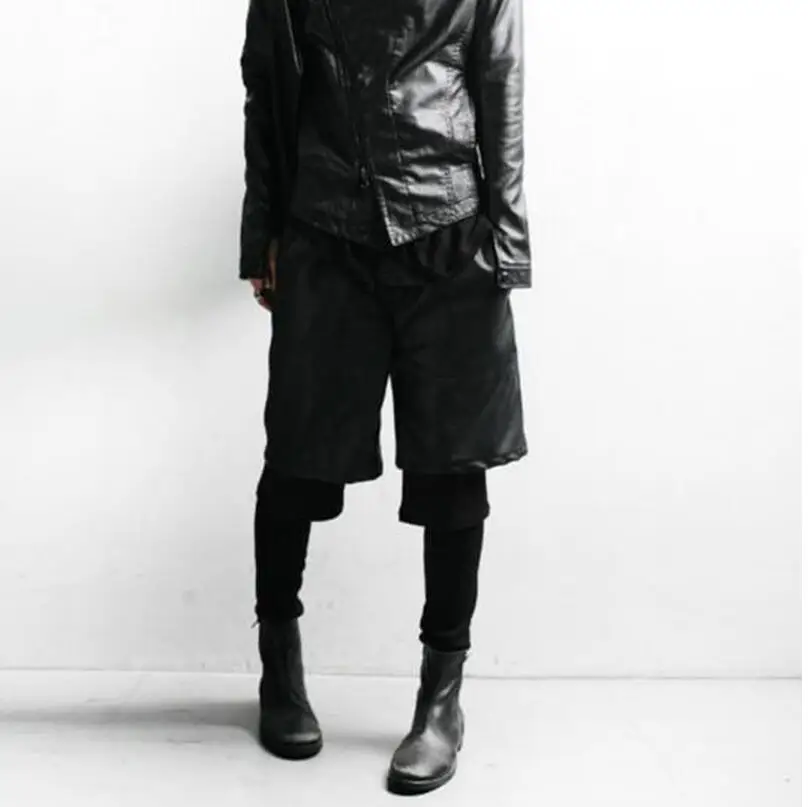 

Version The Korean Spring And Autumn New Pu Stitching Fake Three Pieces Of Design Large Size Black Casual Men's Pants/27-40