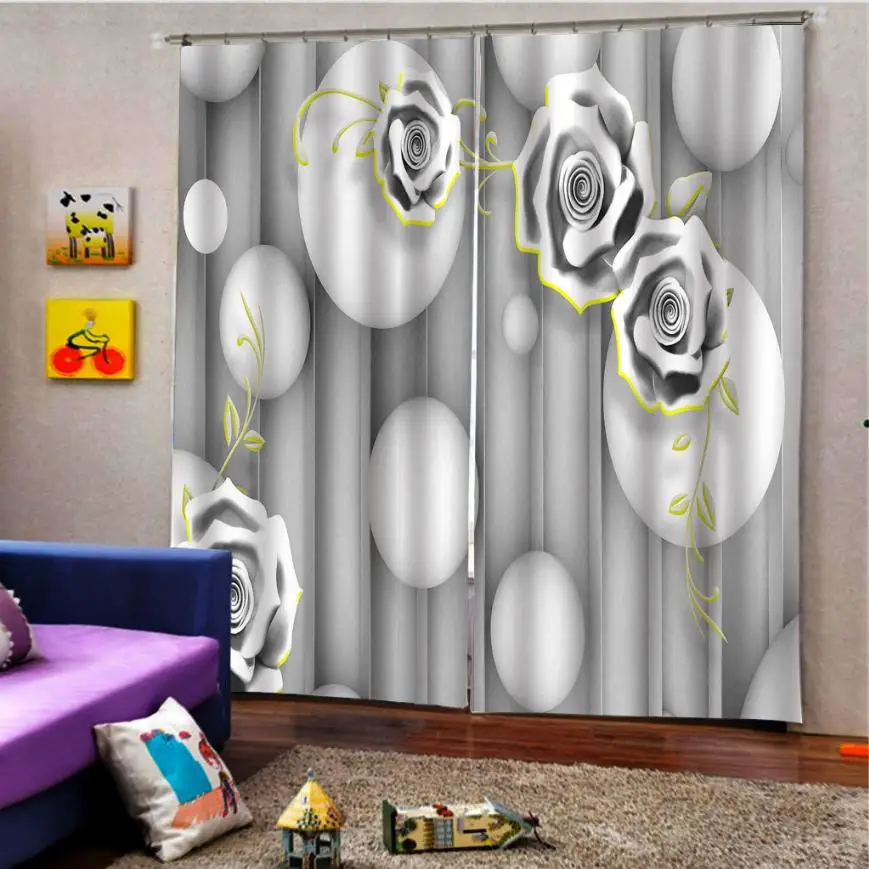 Пользовательские роскошные 3D затемняющие шторы с рельефными кругами розами для