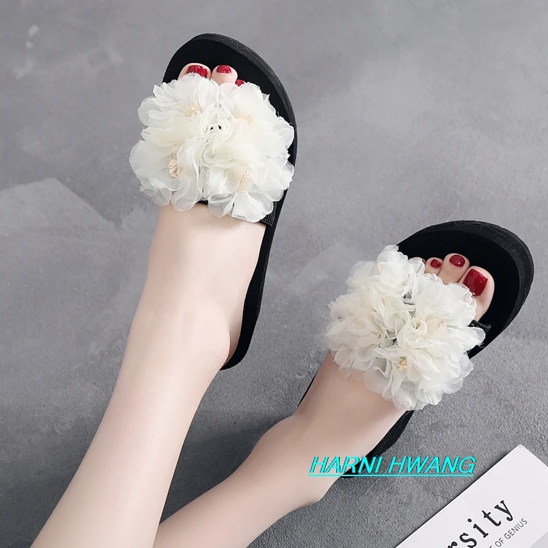 

Ladies Summer Plain Comfortable Slippers Outdoor Walking Non-slip Flip-flops Slope Heel Increased Women's Sandals Size 35-42