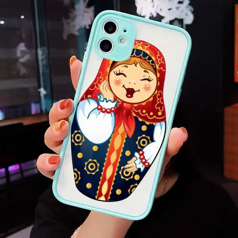 

Russian matryoshka Phone Case Matte Transparent for iPhone 7 8 11 12 s mini pro X XS XR MAX Plus cover funda