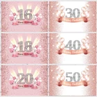 С милым розовым бантом счастливый День рождения фон 30th 40 50 18 цвета розового золота леди шар взрослых Фотофон по индивидуальному дизайну, фон для фотостудий