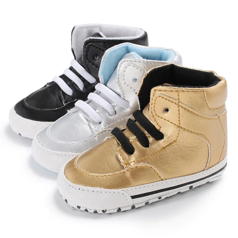 

Spring and Autumn Baby Shoes Newborn Boys Children High Solid Color First Walker Artificial PU Soft Anti-Skid Sneakers Toddler S