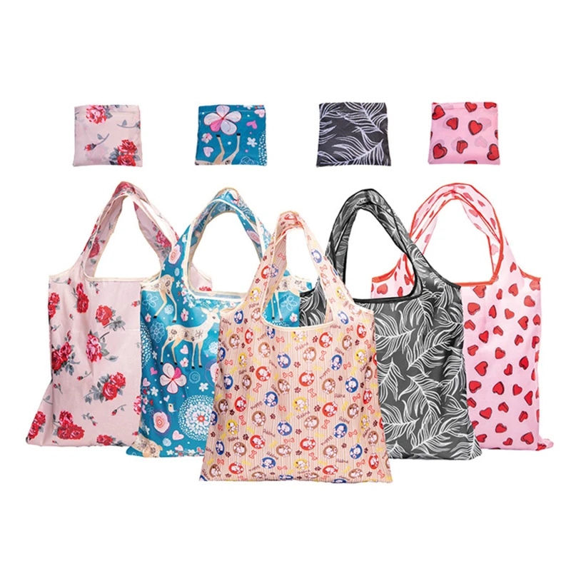 

Thick Large Shopping Bag Reusable Polyester Portable Shoulder Women's Water Proof Bags Folding Foldable Pouch Shopping Bags