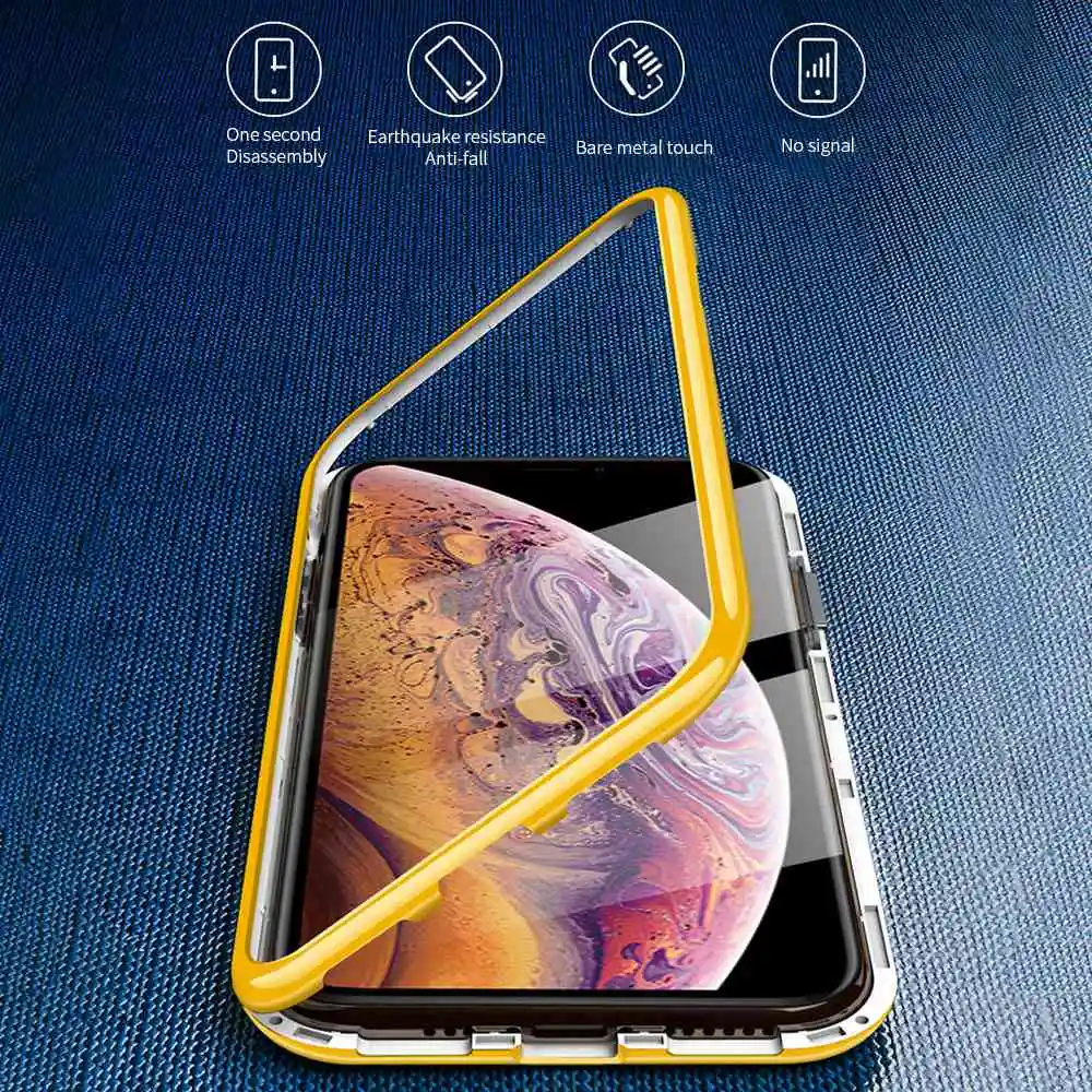 KISSCASE металлический магнитный чехол для iPhone X 7 8 7plus 8plus 11 Pro Max XR XS MAX чехол HD закаленное стекло магнит чехол для телефона крышка