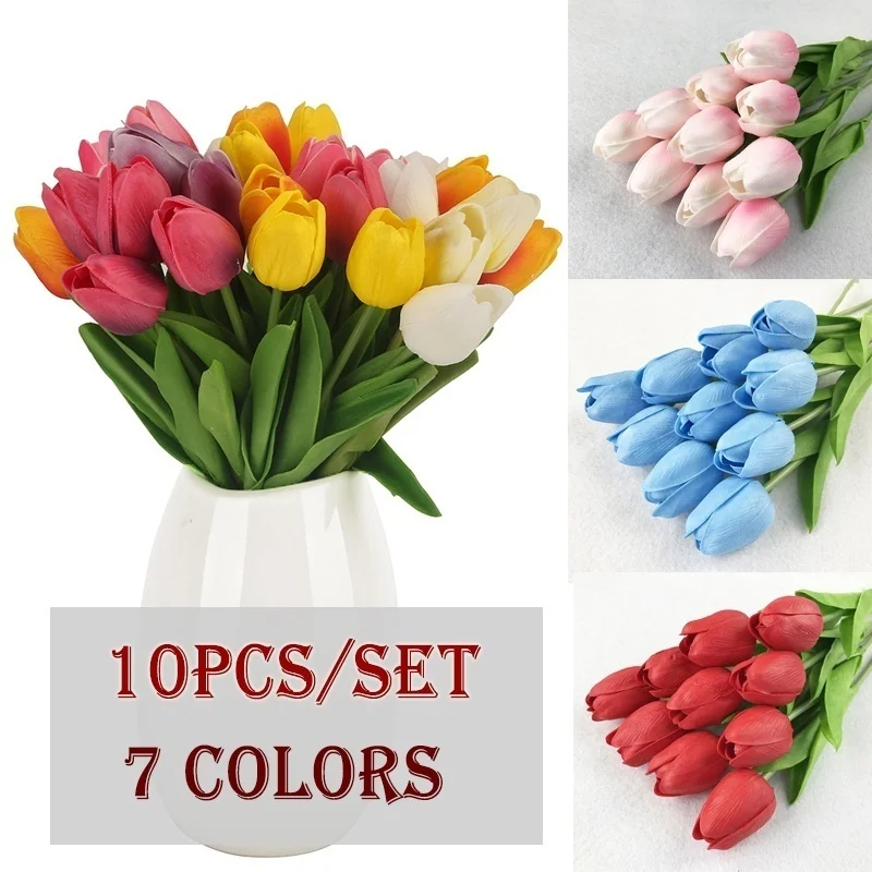 

10pcs PU Artificial Tulip Flower Latex Real Touch Bouquet for Wedding Party Home Decorations