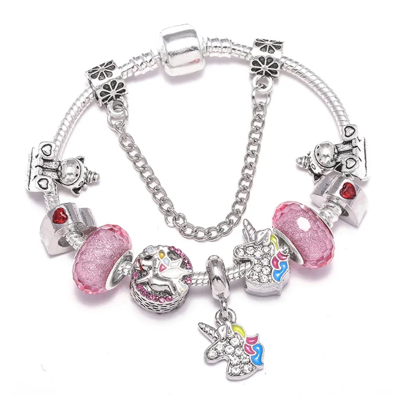 Boosbiy Dropshipping Cute Mickey Minnie Charm Bracelet For Women Kids With Silver Snake Chain Brand Bracelet Christmas Jewelry