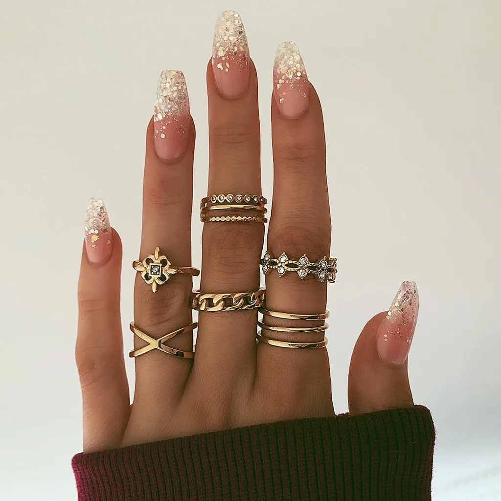 Женский модный ажурный набор колец из сплава с двойным крестом 8 на палец