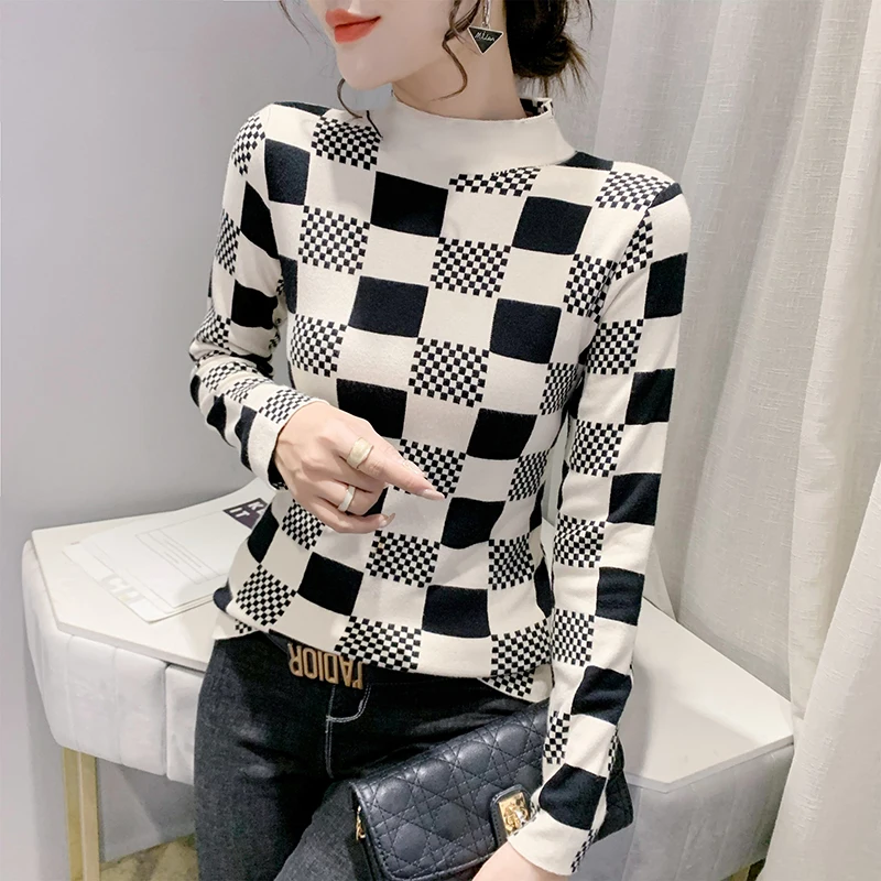 Женский свитер с высоким воротником новая зимняя Тонкая Вязаная рубашка