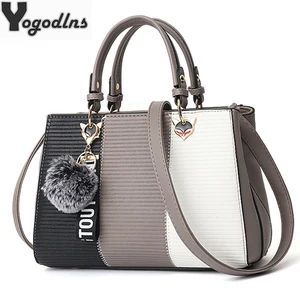 Сумка-тоут женская с меховым помпоном, Лоскутная Вечерние няя