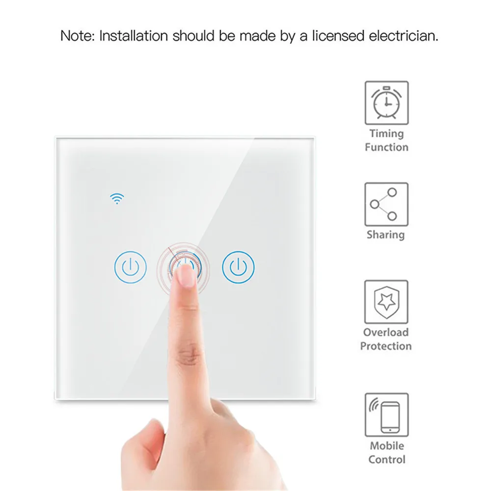 

WiFi Smart Touch Wireless Wall Switch Work With Alexa Google Home Voice Intelligent Control Tuya App EU / UK Standard 3 Gang