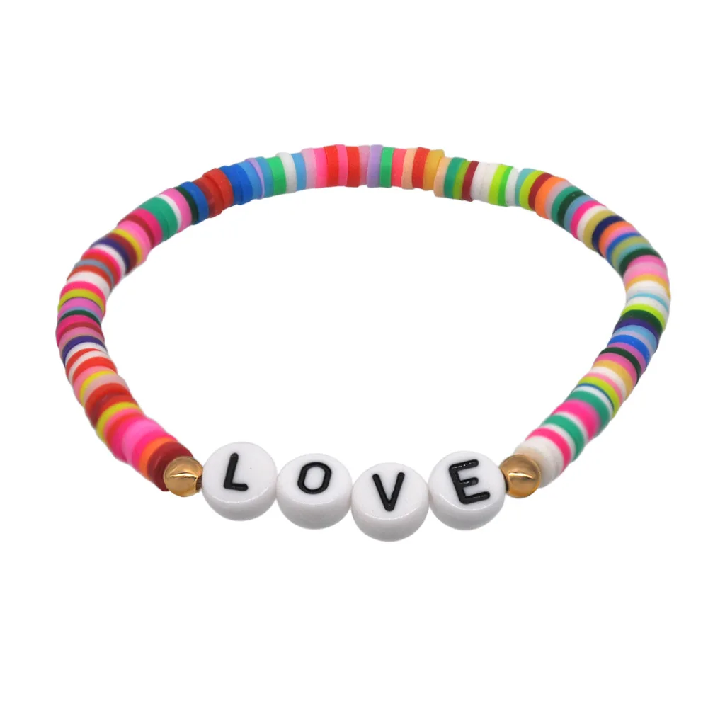 

Hot Selling Color Soft Clay Slice Bracelet For Women 2021 Trend Jewelry Turquoise Five-pointed Sar Geometric Bracelet